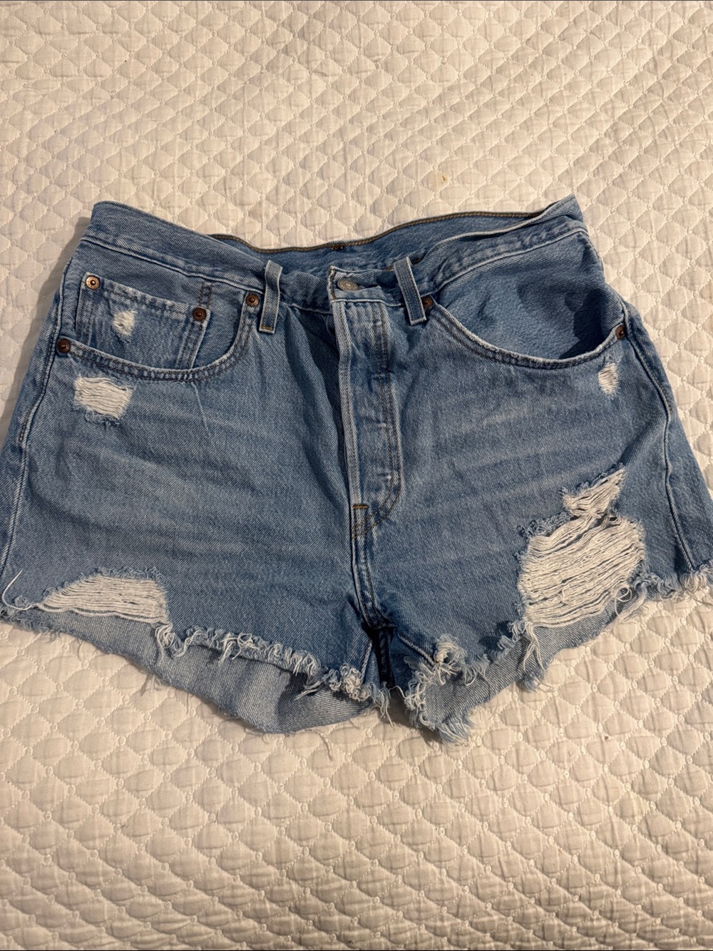 Levi's Distressed Light Blue Denim Cutoff Shorts